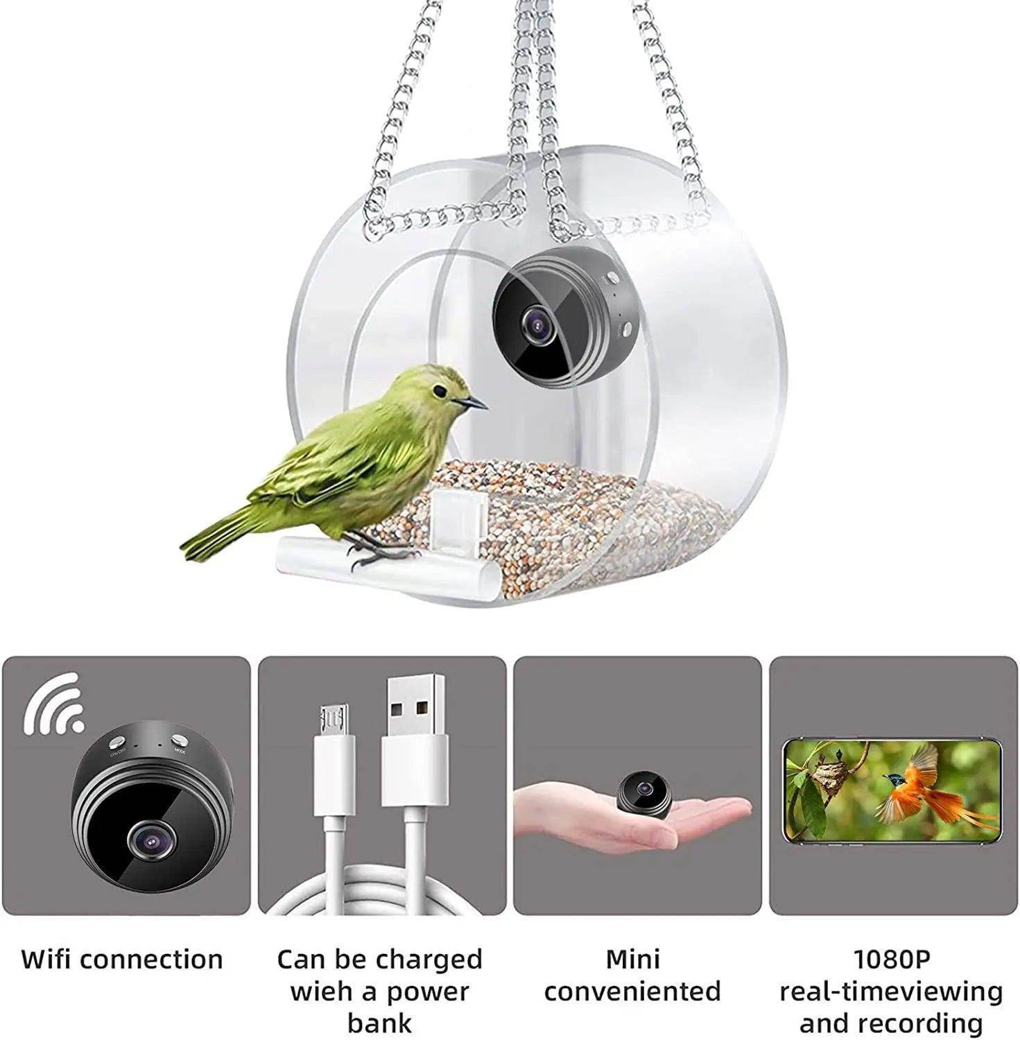 Smart Bird Feeder with WIFI Connected 1080P Real-time Viewing and Recording USB Charging Mini Camera Small Pet Supplies - Simply Petastic