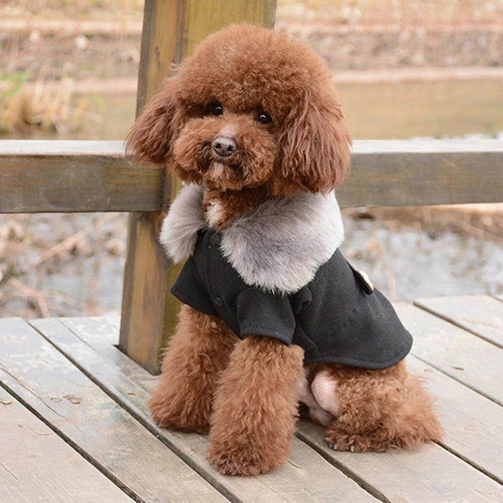 Winter Pea Coat With Fur Collar For Small Medium Dogs - Simply Petastic